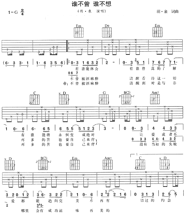 谁不曾 谁不想吉他谱 第1页